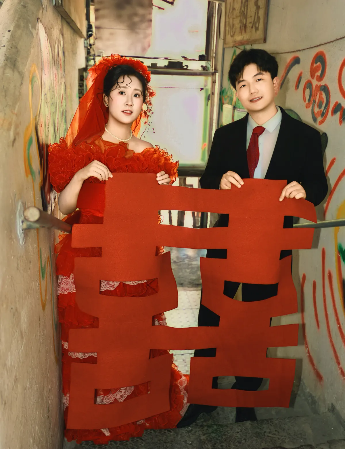 新人中式喜红双喜婚纱照